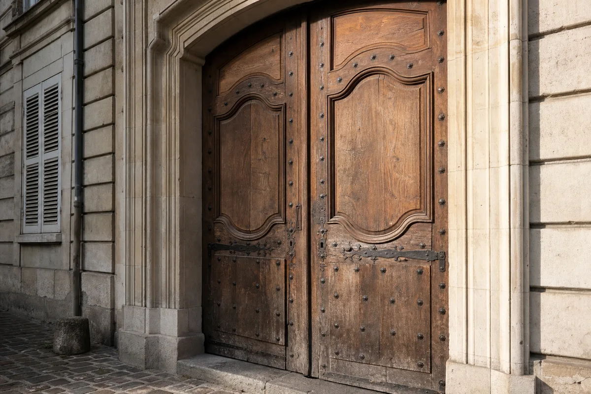 Porte cochère ancienne en bois d’un hôtel particulier de Saint-Germain-en-Laye