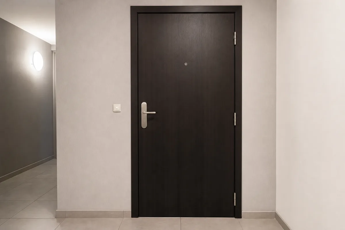 Hall d&rsquo;immeuble collectif à Trappes avec porte palière blindée